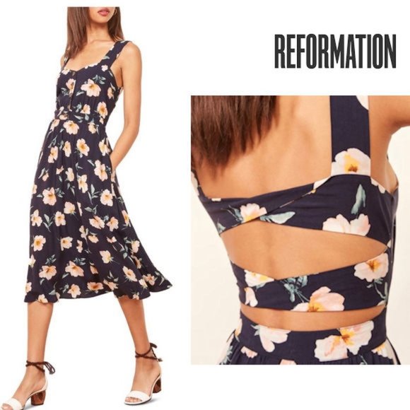Reformation Dresses & Skirts - NWT Reformation Lanai Dress Floral Midi Cut Out XS